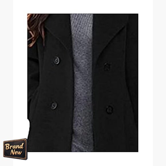 Wool Blend Trench Coat Shawl Collar Double Breasted Maxi Long Pea Coat - Picture 3 of 5